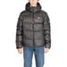 Puffy black winter jacket with hood and zipper from Calvin Klein Men Jacket collection