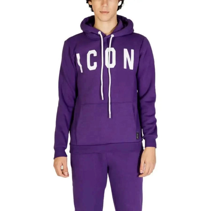 Purple hoodie sweatshirt with ICON printed, featuring round neck and single pocket, Icon Men Sweatshirts