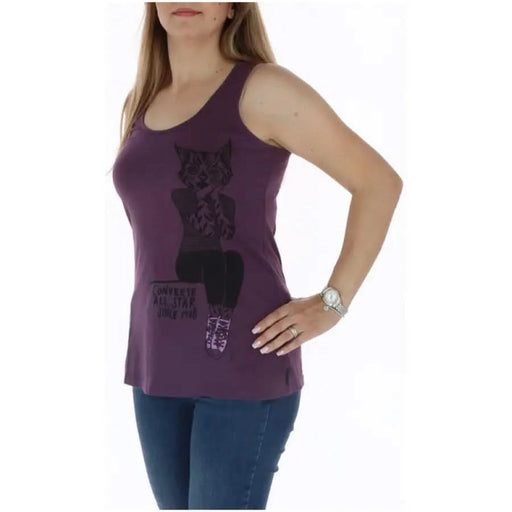 Purple tank top with black cat graphic design, Converse Women’s Undershirt