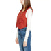 Red button-up vest over white shirt and blue jeans by Vero Moda Women Gilet