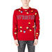 Red Christmas sweater with colorful light bulb pattern and LET’S GET LIT text from Only & Sons