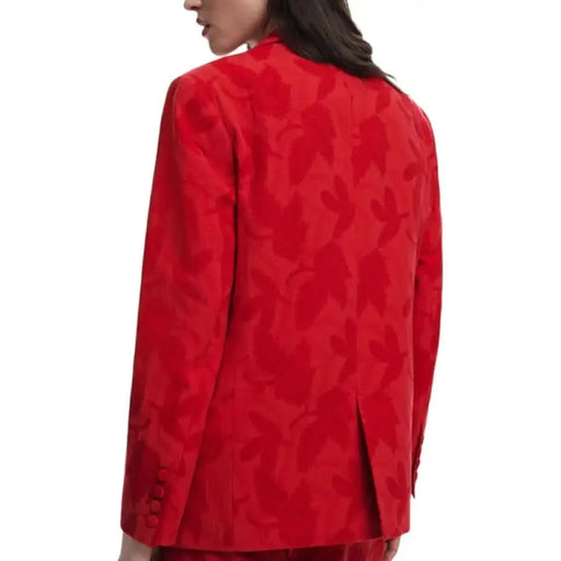 Desigual Women’s Red Blazer with Lapel Collar featuring floral design