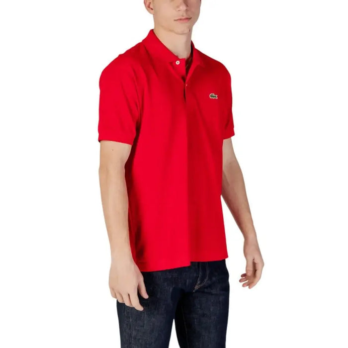 Red Lacoste Men Polo Shirt made of 100 Percent Cotton, ideal for casual wear