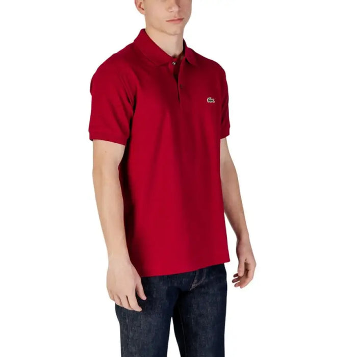 Red Lacoste Men’s Polo Shirt in Bordeaux Cotton showcasing classic style and comfort