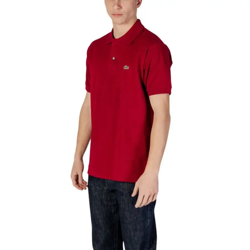 Red Lacoste Men’s Polo Shirt in Bordeaux Cotton, perfect for casual or formal wear