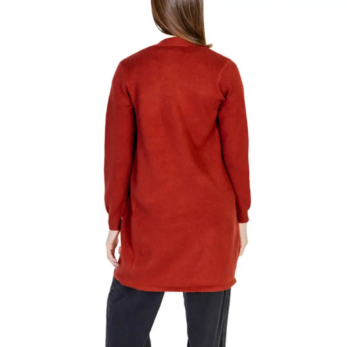 Red long-sleeved knit tunic sweater back view from Vero Moda Women Cardigan collection