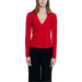 Red long-sleeved V-neck top with decorative buttons from Morgan De Toi Women’s Knitwear