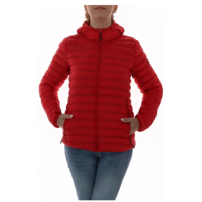 Red puffy jacket with hood and zipper from Ciesse Piumini Women’s collection