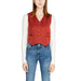 Red satin vest with buttons over white top and blue jeans from Vero Moda Women Gilet