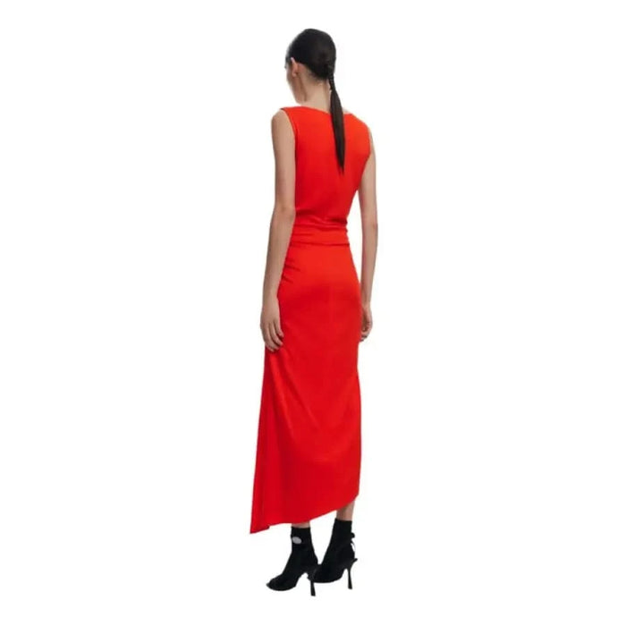 Red sleeveless maxi dress featuring floral design from Desigual