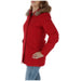 Breras Women Jacket featuring a red winter coat with a fur-trimmed hood