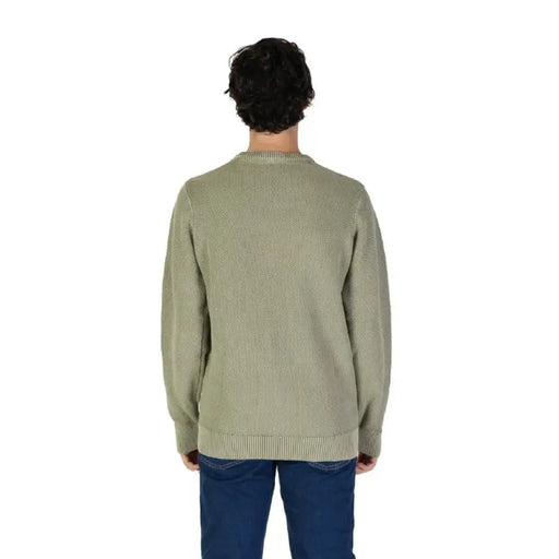 Sage green knit sweater back view Gas Men’s Green Round Neck Sweater for stylish comfort