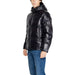 Shiny black puffer jacket with hood and Armani Exchange logo for men