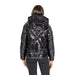 Shiny black quilted puffer jacket with hood displayed from the back by Blauer