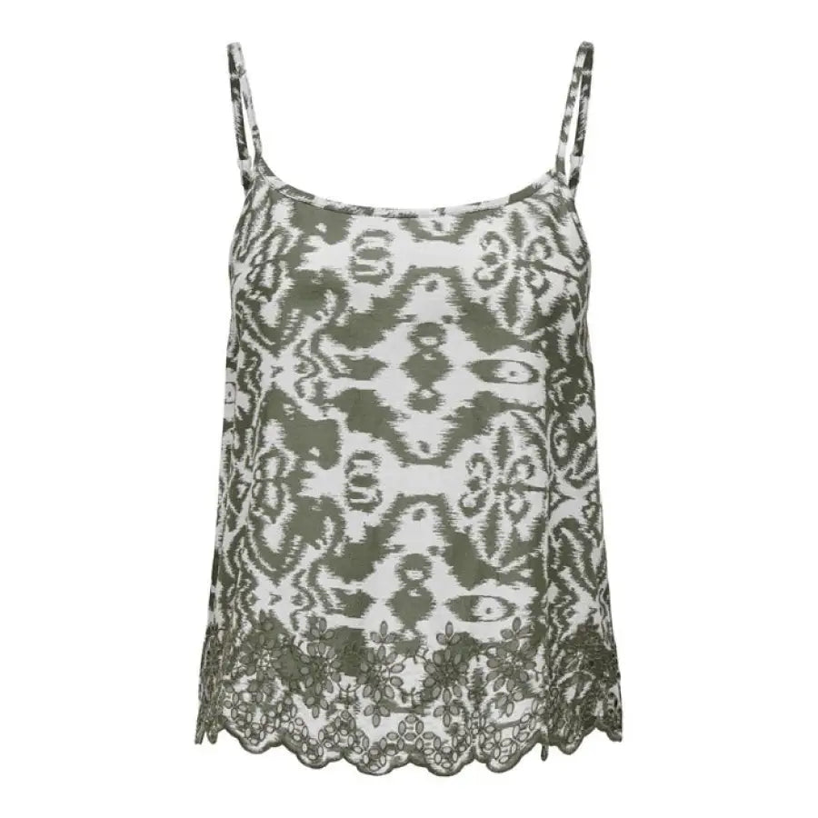 Only Women Undershirt - Sleeveless top with green/white floral pattern and lace trim