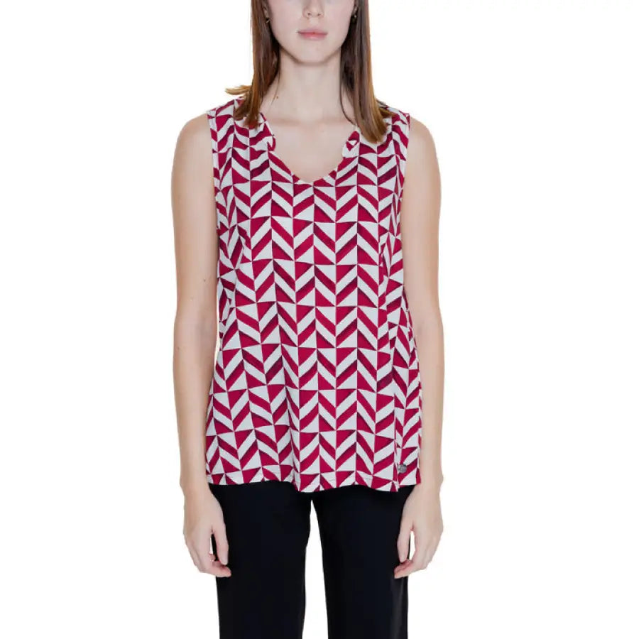 Sleeveless top with red and white chevron pattern - Street One Women Undershirt
