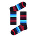 Striped black socks featuring red, blue, and burgundy horizontal bands from Happy Socks