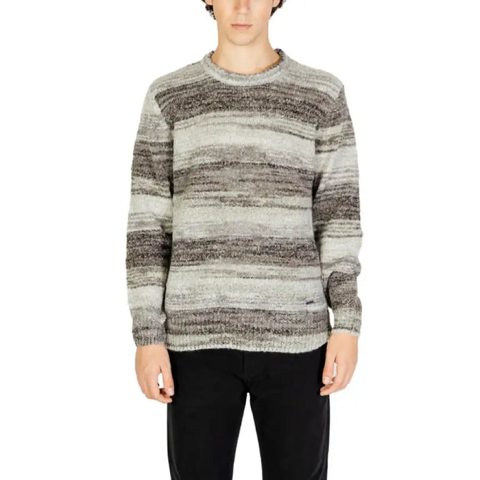 Brown and beige striped knit sweater by Gianni Lupo for men