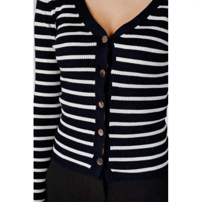 Morgan De Toi Women Striped Navy and White Button Front Cardigan