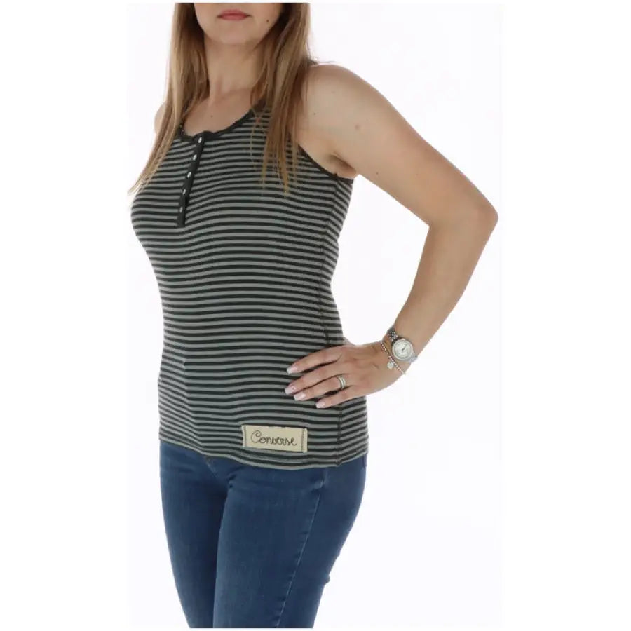 Converse Women’s Striped Sleeveless Top with Blue Jeans - Stylish Casual Wear