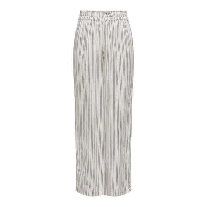 Light gray and white striped wide-leg pants with elastic waistband - Only Women Trousers