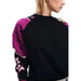 Black body sweater with vibrant purple floral-patterned sleeves by Desigual