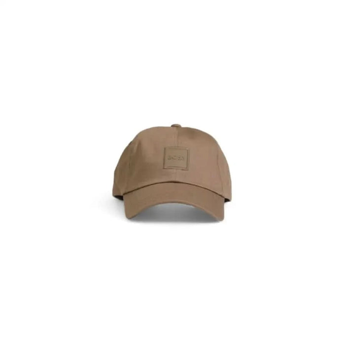 Tan Boss Men Cap featuring a small square logo patch at the front