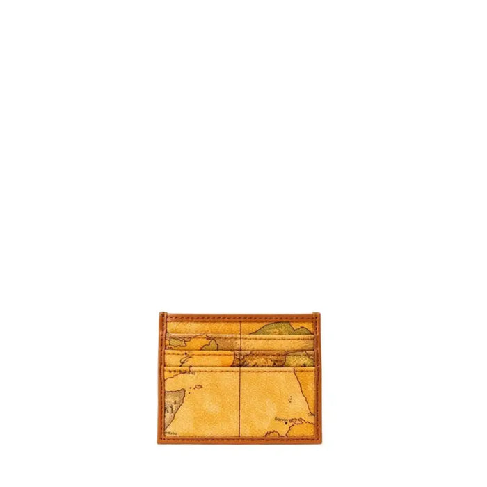 Tan leather card holder with a map design in Alviero Martini Prima Classe Men’s Beige Wallet