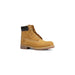 Tan leather Timberland Men Boots featuring a black collar and brown sole