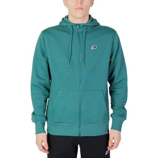 Teal zip-up hoodie for men with NB logo on chest New Balance Men Sweatshirts