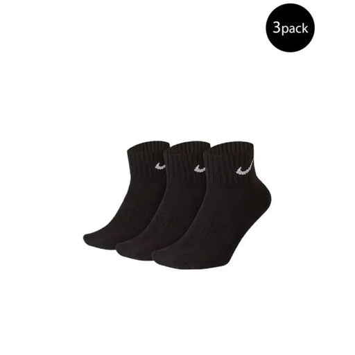 Three black Nike ankle socks with a small white logo for men displayed in Nike Men Underwear collection