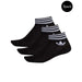 Three-pack of black Adidas ankle socks with white stripes and logo for men