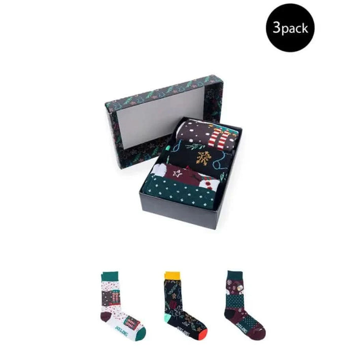 Three-pack gift box of colorful space and science-themed patterned socks by Jack & Jones