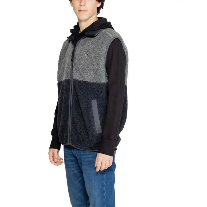 Two-tone fleece jacket with hood and zipper front by Tommy Hilfiger for men