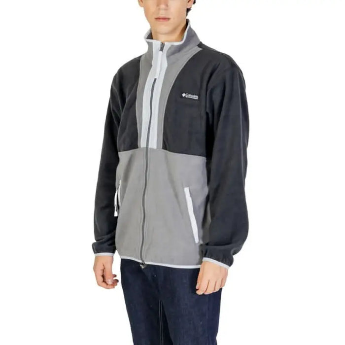 Two-tone grey and black Columbia fleece jacket with full zipper for men