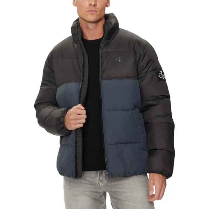 Two-tone puffer jacket showcasing a stylish and modern design for winter fashion