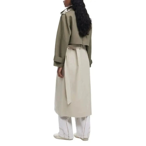 Two-tone trench coat in Desigual Women’s Beige Long Cotton Jacket with Lapel Collar