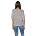 Back view of B.young Women’s Brown Round Neck Short Sleeve T-Shirt with blue jeans