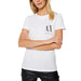 Woman in White Armani Exchange Logo T-Shirt with Crossed Arms - Armani Exchange