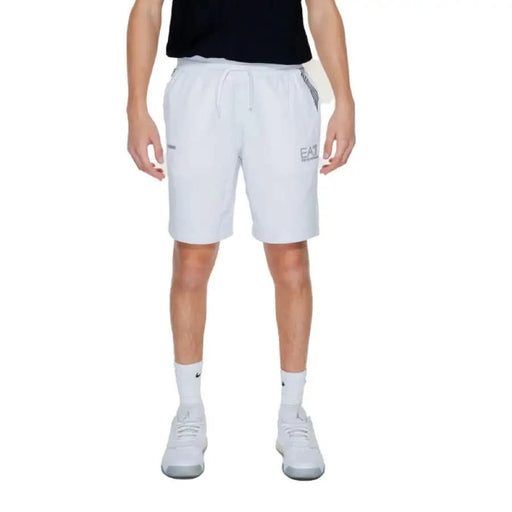 White athletic shorts with EA7 branding from Ea7 Men Shorts collection