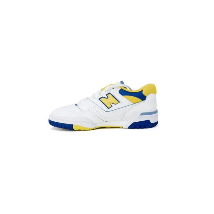 White New Balance sneaker with blue and yellow accents - New Balance Women Sneakers