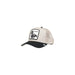 White and black trucker baseball cap featuring a horse patch by Goorin Bros