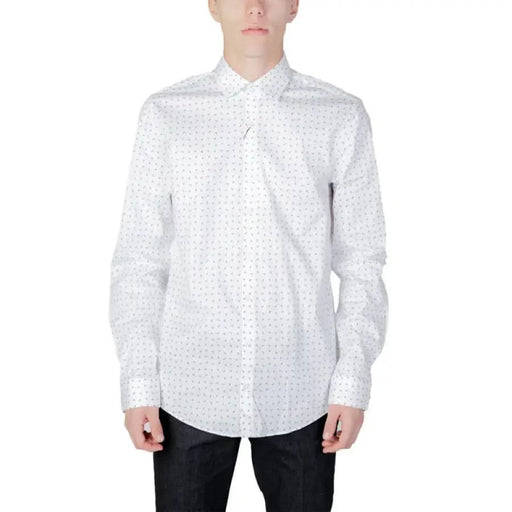 Calvin Klein Men Shirt White button-up dress shirt with small printed pattern