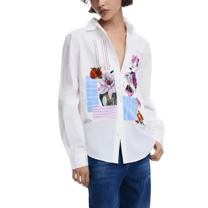 White button-up shirt with floral graphic print from Desigual for Spring/Summer