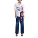 White Desigual Women’s Floral Cotton Shirt with colorful prints and striped sash