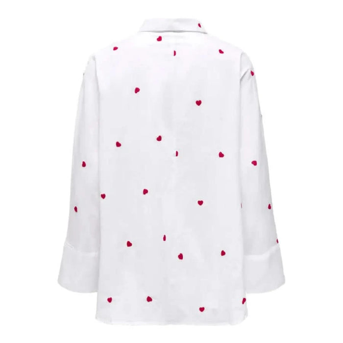 White button-up shirt with red heart patterns from Only Women Shirt collection