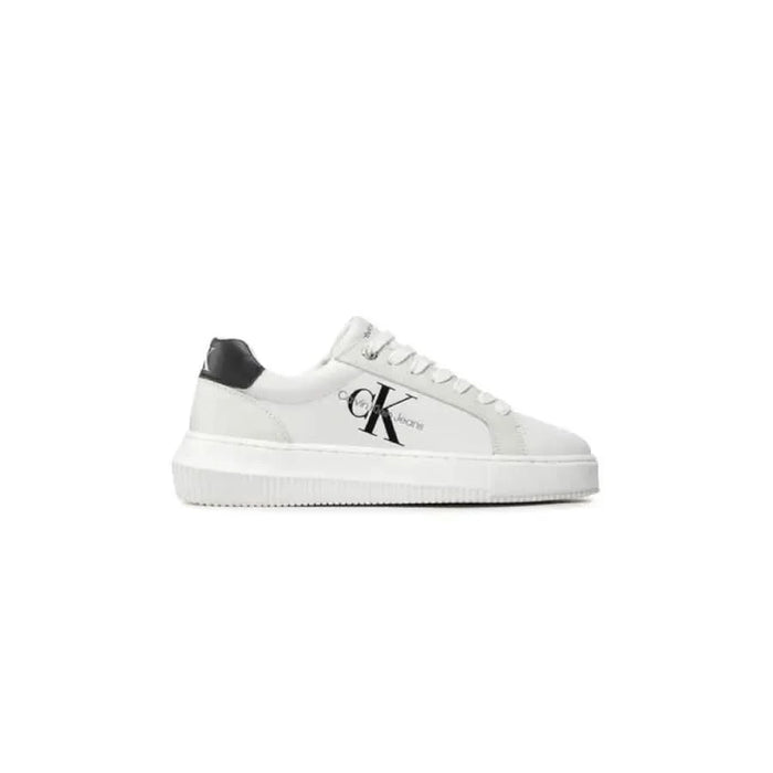 White Calvin Klein sneaker with black heel accent and CK logo on side - Women Sneakers