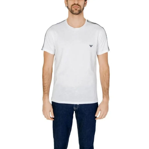 White crew neck Emporio Armani men t-shirt with small logo on chest