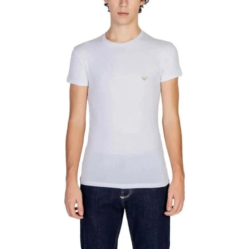 White crew neck T-shirt with embroidered logo from Emporio Armani Underwear for men