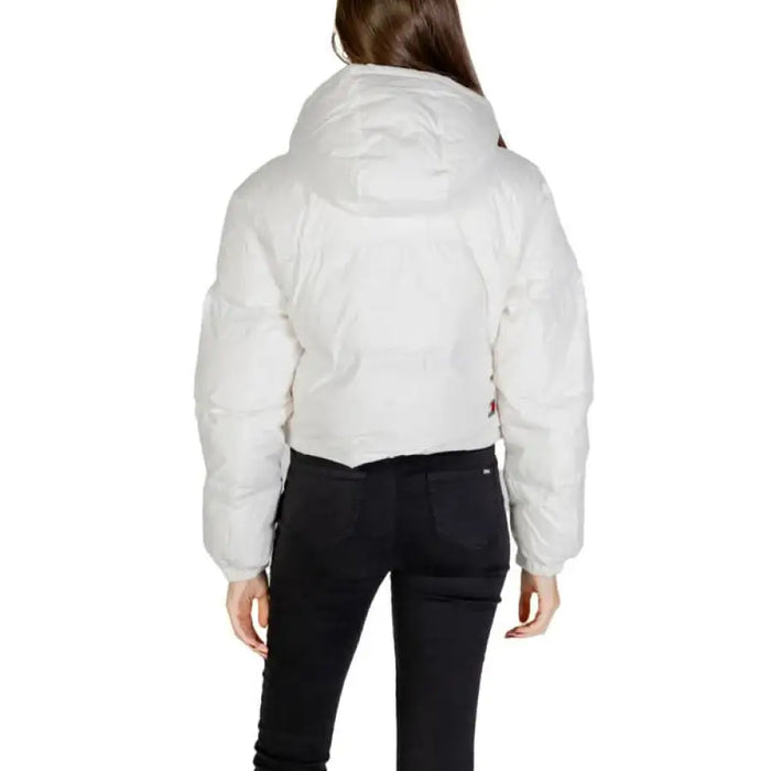 White cropped puffer jacket with long sleeves from Tommy Hilfiger for women